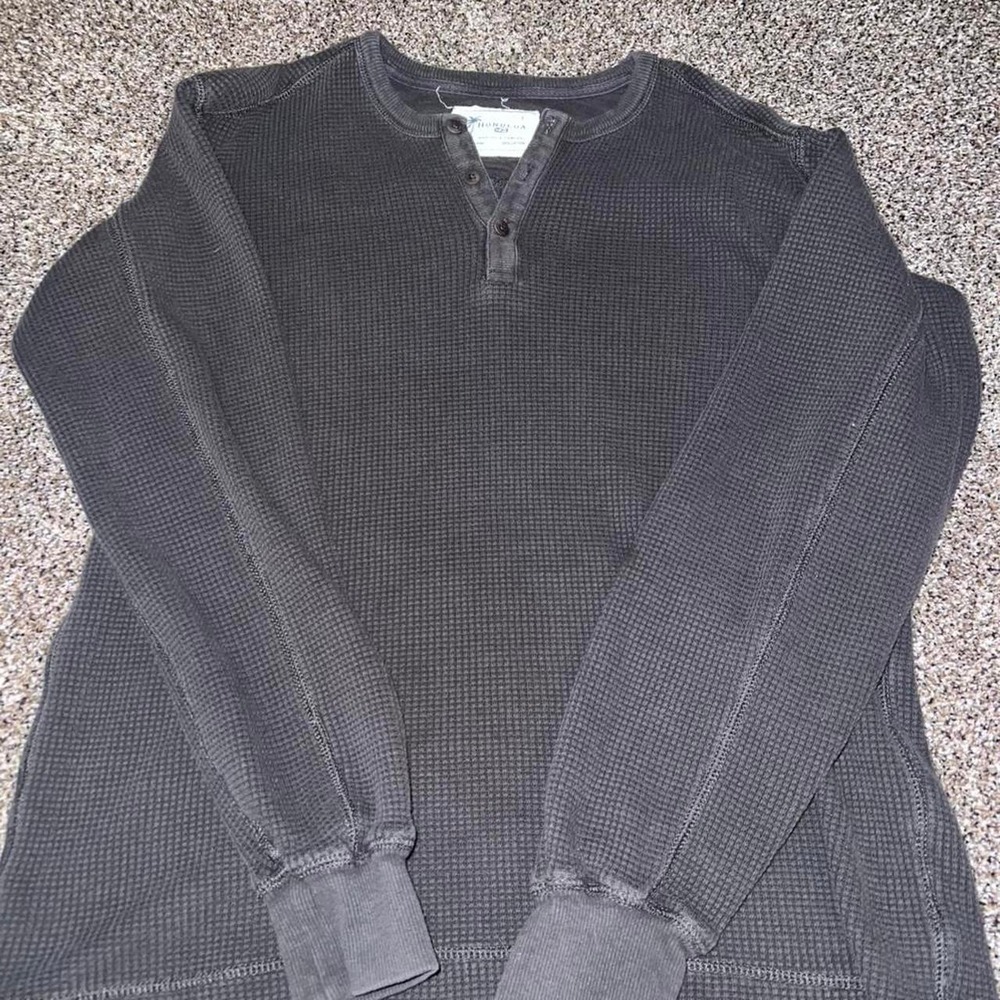 Honolua Black Waffle Knit Long Sleeve Size L, 100% Cotton